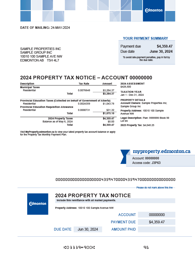 A sample copy of a tax notice.